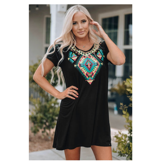 Darling Nedra Tribal Detail Black Mini Dress