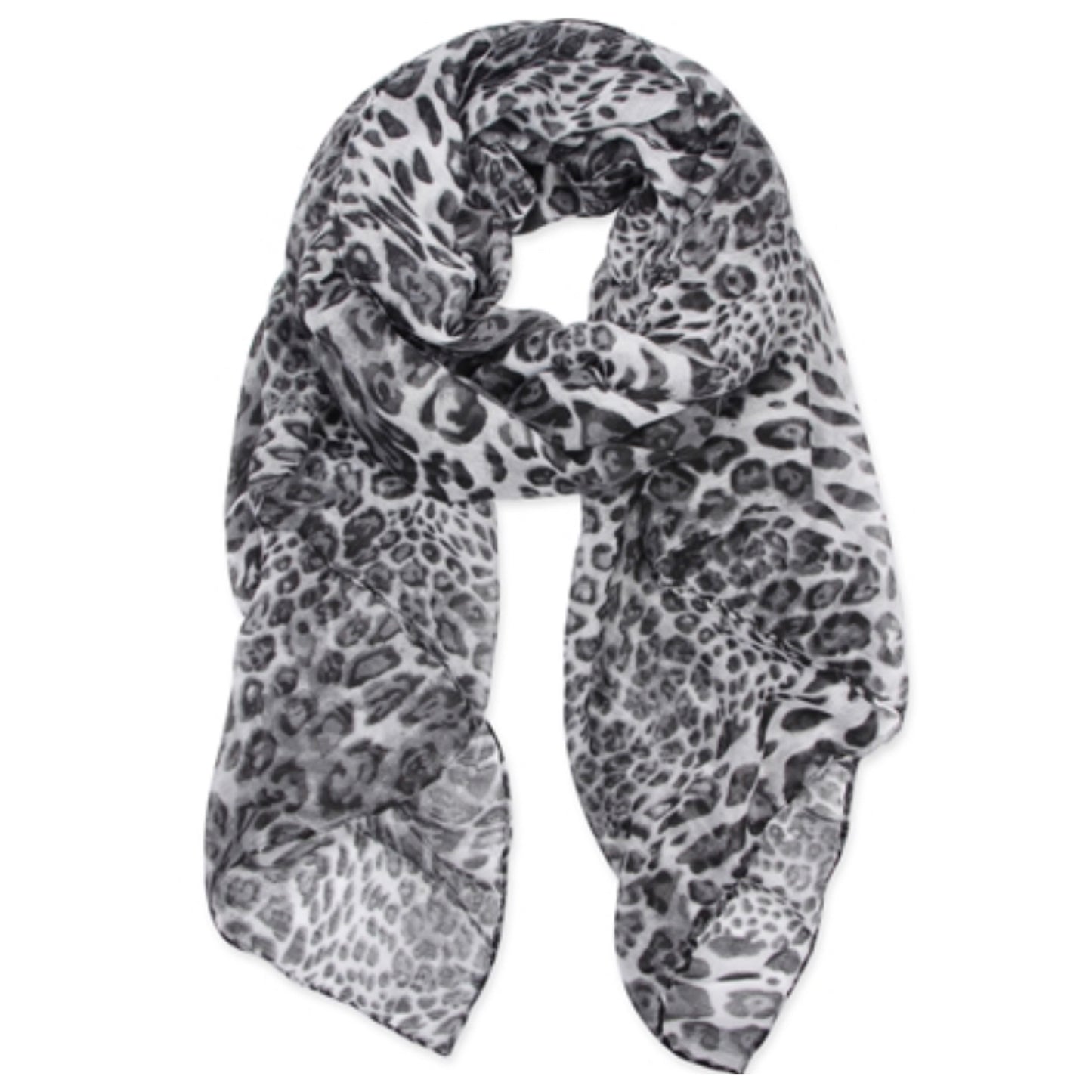 Classic Oblong Grey Leopard Scarf
