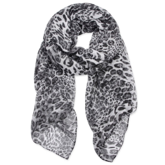 Classic Oblong Grey Leopard Scarf
