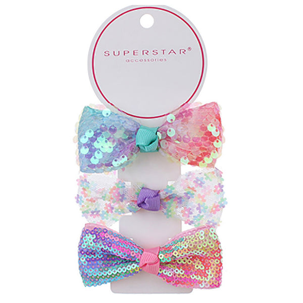 Adorable Sequin Hair Bow Clips - Set of 3