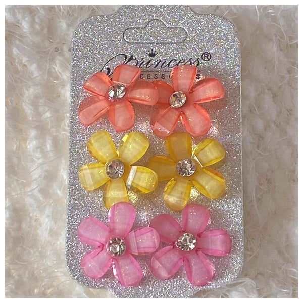 Beautiful Vibrant Crystal Flower Earrings - Set of 3