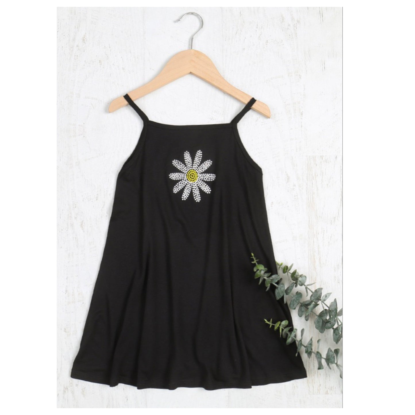 Z. Madison Spaghetti Strap Flower Detail Black Tank Top