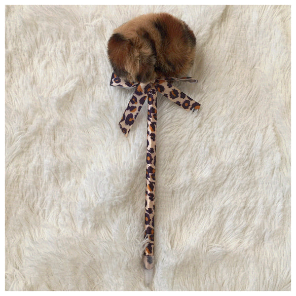 Adorable Puffy Puff with Bow Accent Leopard Pen