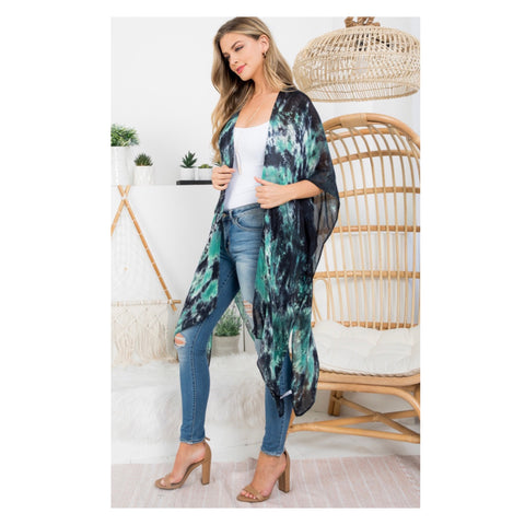 Classy and Sassy Boho Navy Jade TieDye Kimono-Cardigan