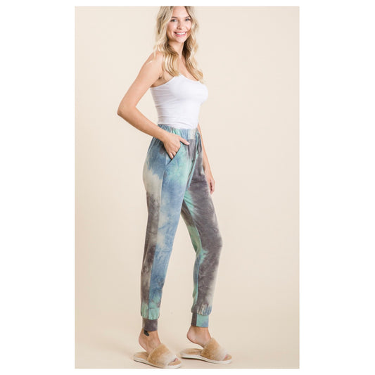Closeout Ashlyn’s Cozy Kickin’ it in Style Teal Blue Tiedye Joggers-Sweatpants-Pants