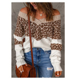 Sweet and Sassy Michelle W Leopard Ivory V Neck Sweater