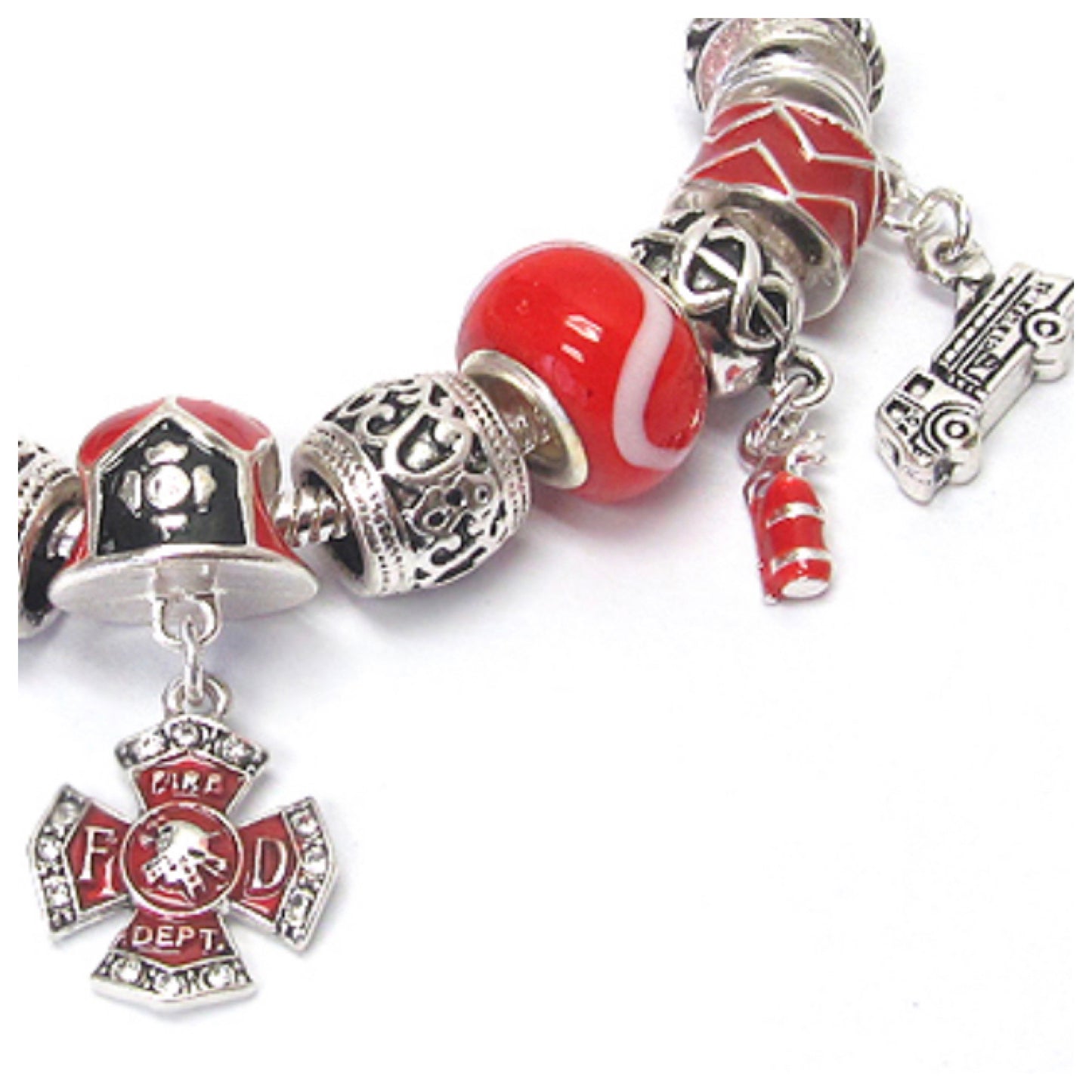 Euro Style Fire Fighter Charm Bracelet