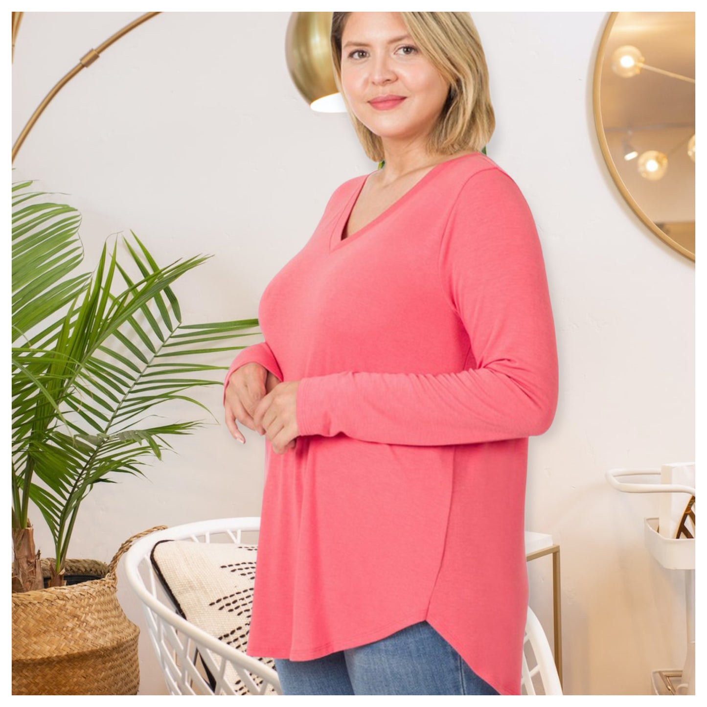 Casually Classy Plus Size Zenana V Neck Relaxed Fit Classic Basic Top-Women’s
