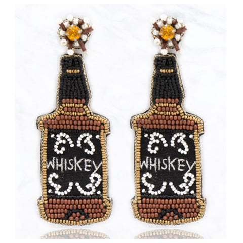 Crazy Unique Beaded Whisky Bottle with Verbiage Earrings
