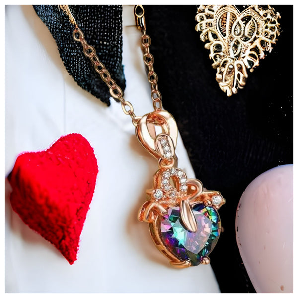 Beautiful Crystal Accented Heart Pendant Necklace
