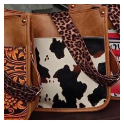 Wrap it Up, it’s a MUST! Cow Print Leather Satchel Crossbody Bag with Leopard Strap