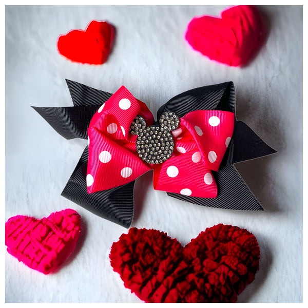 Adorable Polkadot Hair Bow with Bling Mouse Center