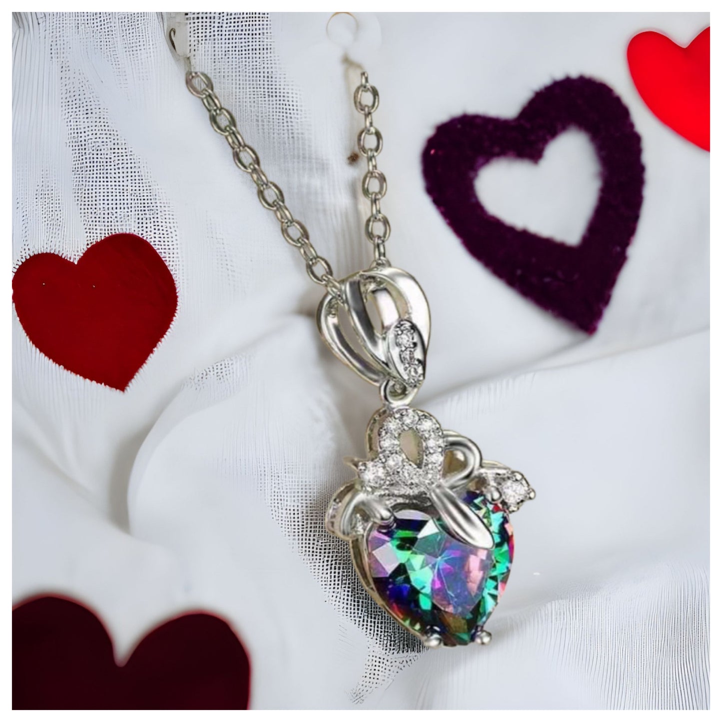 Beautiful Crystal Accented Heart Pendant Necklace