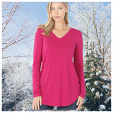 Limited Time Sale! Casually Classy Zenana V Neck Relaxed Fit Classic Basic Top-Magenta
