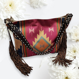 CYBER MONDAY Special-Trendy Chic~Jenna Aztec Fringe Detail Burgundy Tote Bag-Purse
