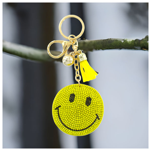 Glittering Smiley Face Puffy Heart Keychain, Purse Charm