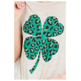 Lucky Me!  Adorable 2 Toned Leopard Print 4 Leaf Clover Top