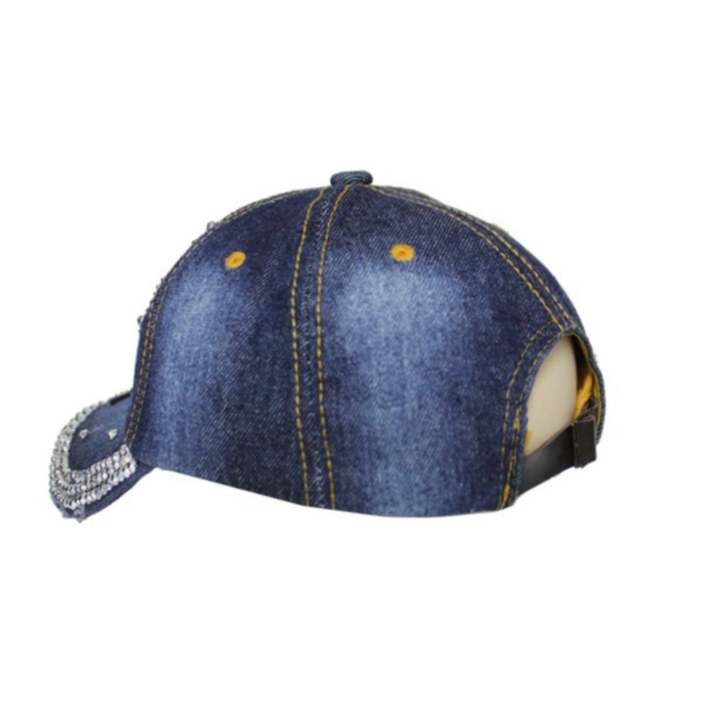 Distressed Large Bling Cross Blue Denim Hat