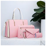 Classy Leather Pink with White Accent Purse Crossbody Bag Set
