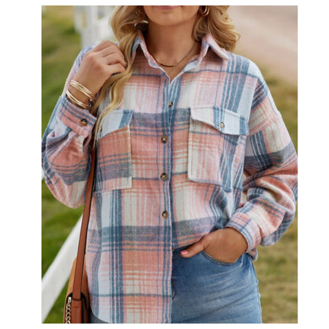 Special Sale! Ashlyn’s Pink Blue Plaid Flannel Top Women's Shacket