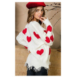 Be Mine Baby~Frayed Trim Ivory with Red Hearts Sweater