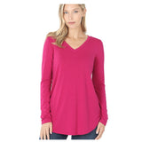 Limited Time Sale! Casually Classy Zenana V Neck Relaxed Fit Classic Basic Top-Magenta