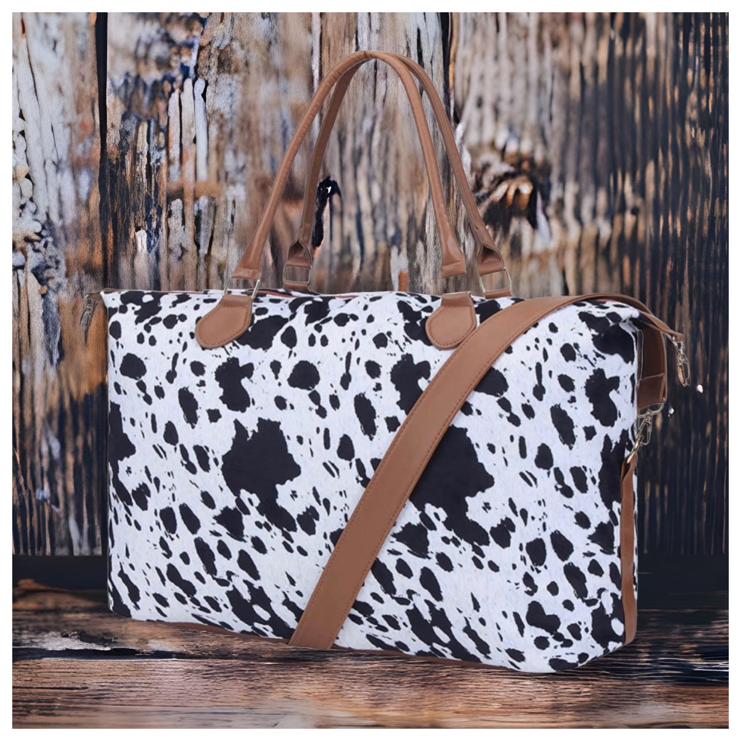 Gotta Get It! Black White Cow Print XL Weekender Bag