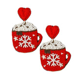 Adorable Large Cup of Hot Cocoa Seed Bead Earrings