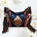 Special! Trendy Chic~Jenna Aztec Fringe Detail Navy Tote Bag~Purse