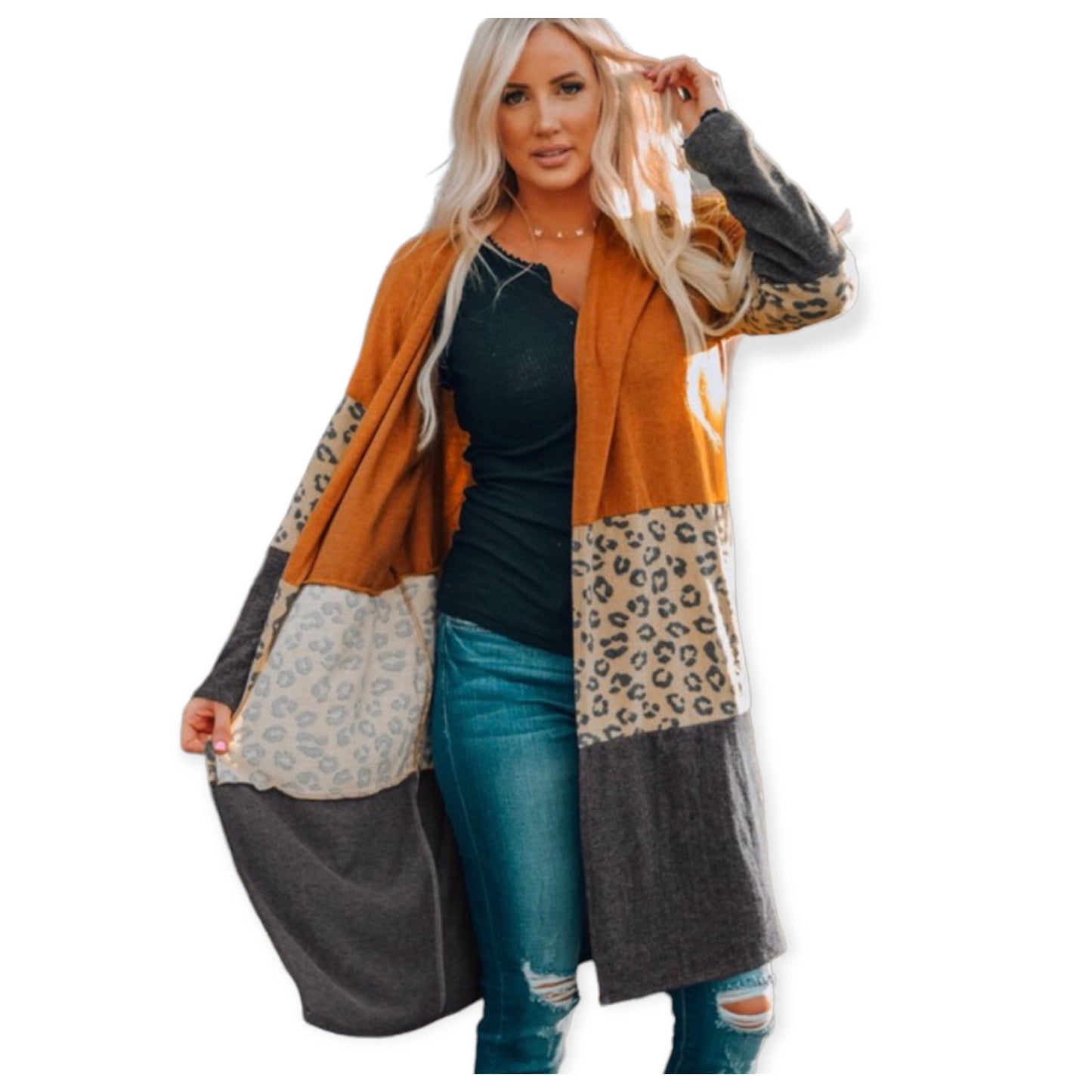 Holiday Special - Darling Brandie Leopard Gray ColorBlock Cradigan-Jacket