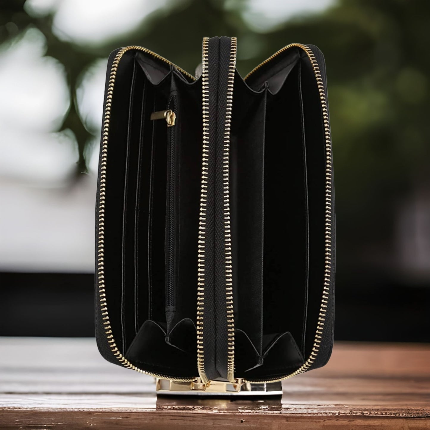 Thick Faux Leather Dual Side Black Wallet