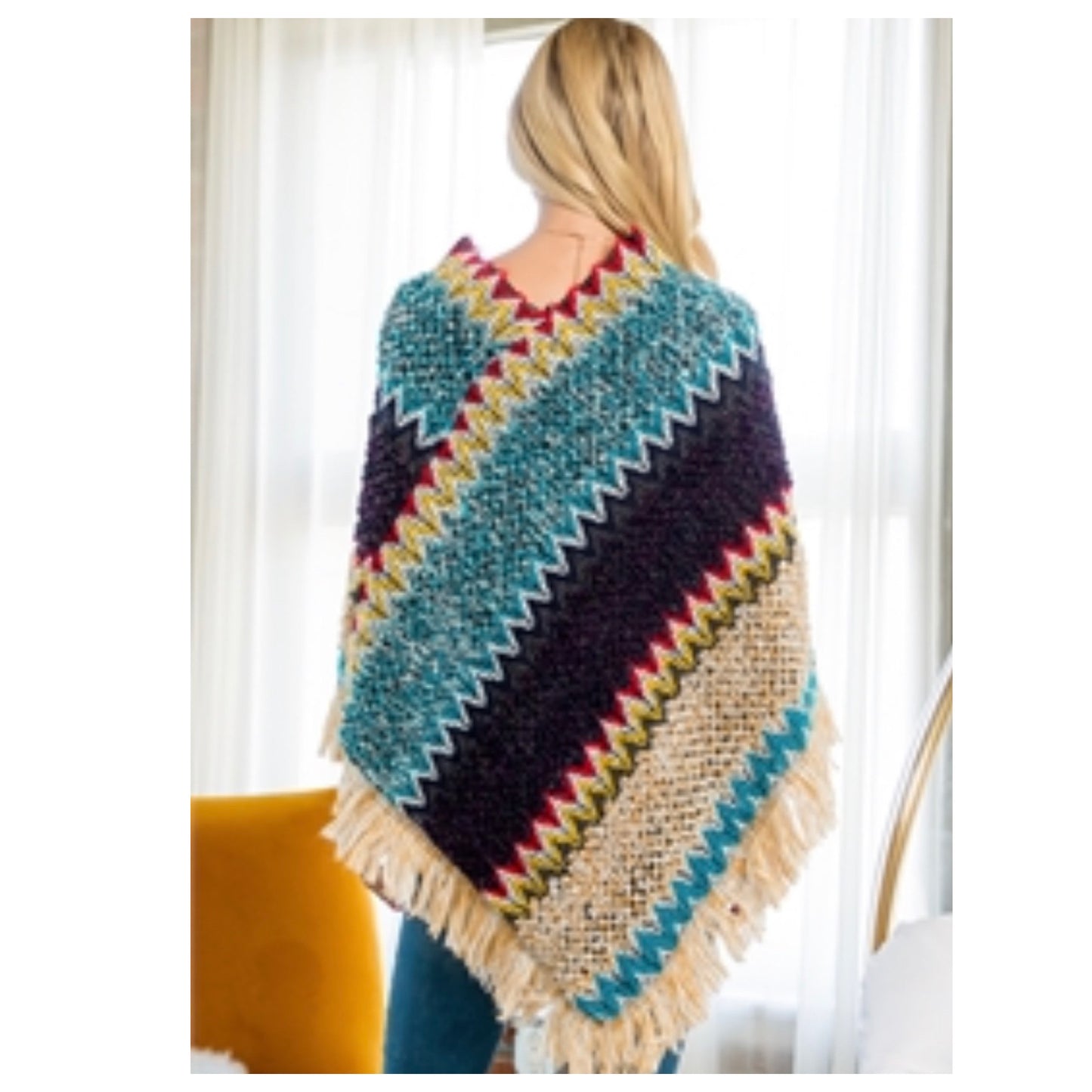 Stunning Bohemian Multi Color Crochet Knit Poncho-Shawl-Warmer