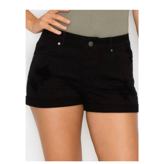 Cozy Destroyed Black Cuffed 5 Pocket Shorts