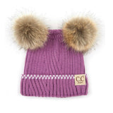 Little Baby Booboo Double Faux Fur Pom Solid Knit CC Beanie
