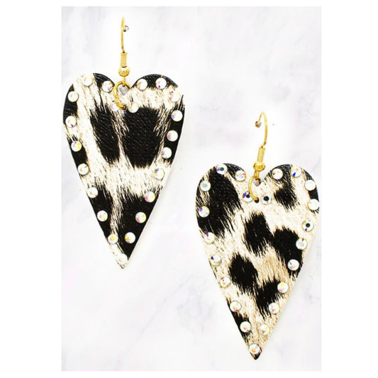 Adorable Animal Print Heart Shape Leather Earrings