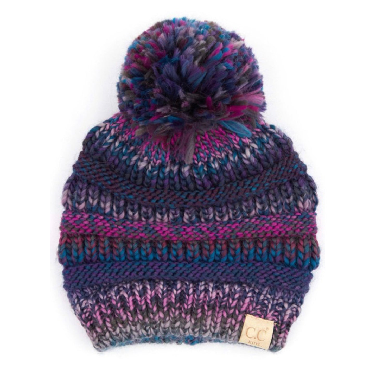 Kids Muli Tone Thick Knit Pom CC Beanie