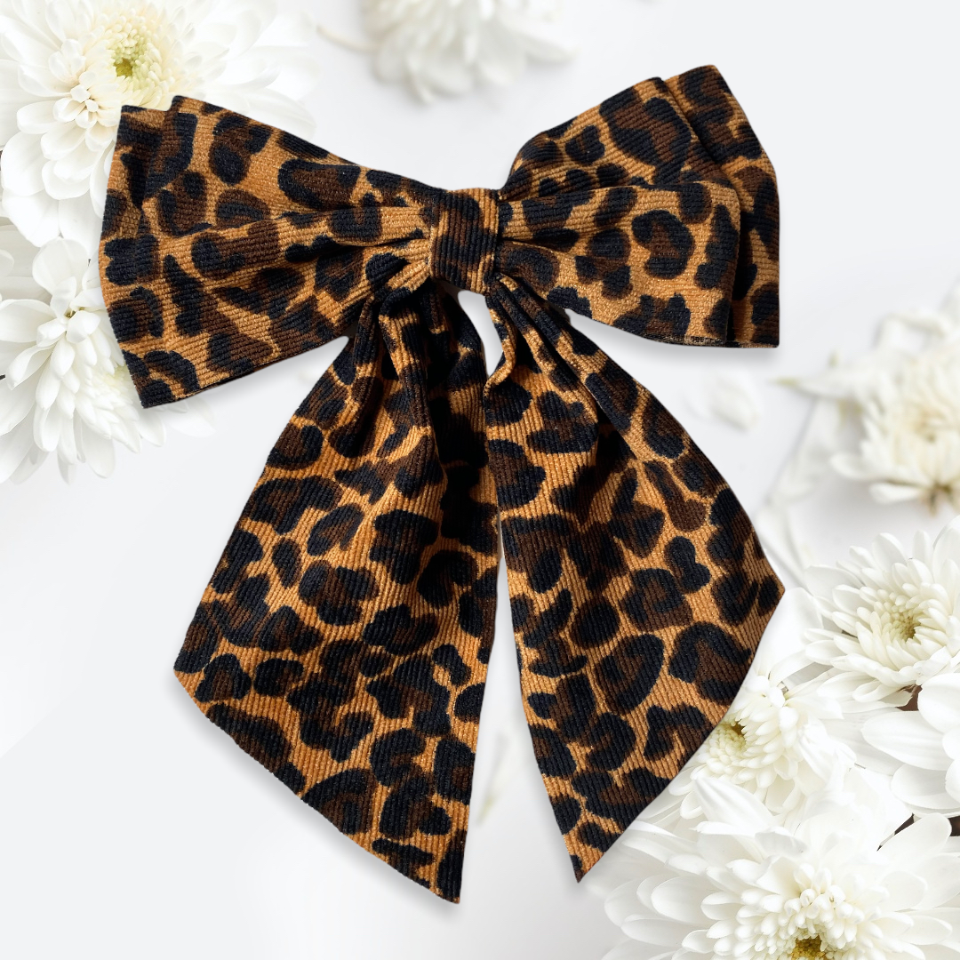 Large Leopard Velvety Hair Bow Clips