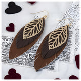 Stunning Layered Fringed Leather Leaf Earrings