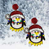 Adorable Large Christmas Penguin Seed Bead Earrings