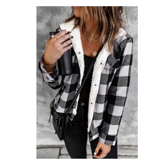 Cozy Me! Sherpa Lined Black Buffalo Plaid Jacket