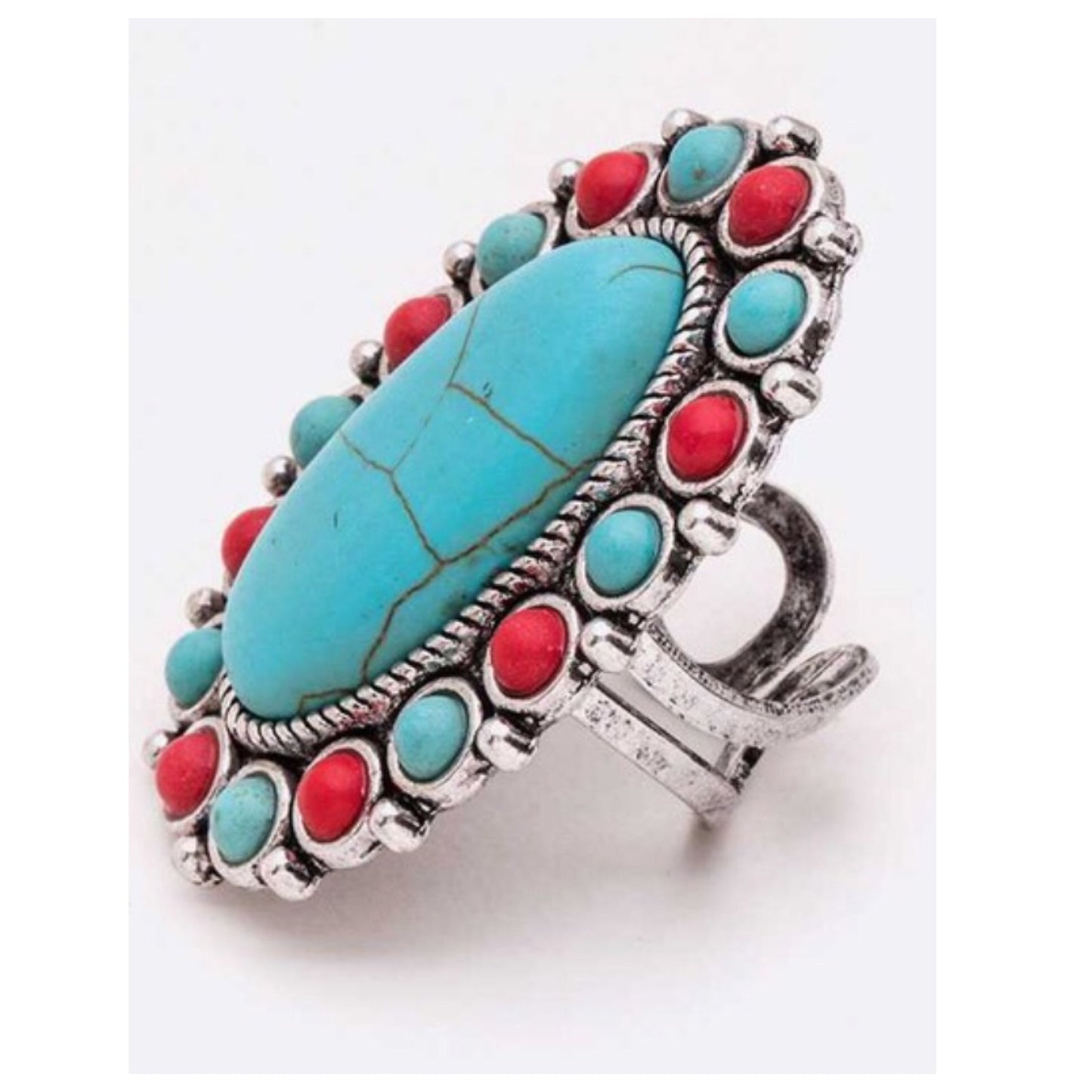 Oval Iconic Turquoise, White Stone Ring
