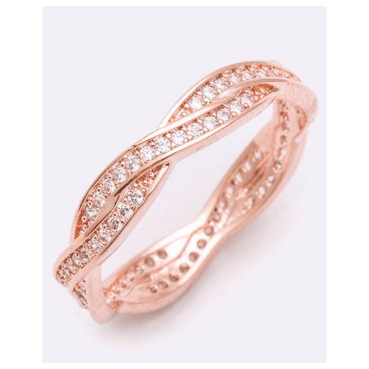 Elegant CZ Twist Design Rosegold Ring