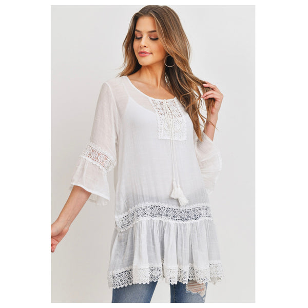 Darling Ivory Boho Top with Lace Detail