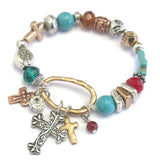 Multi Cross Charm Colorful Stretch Bracelet