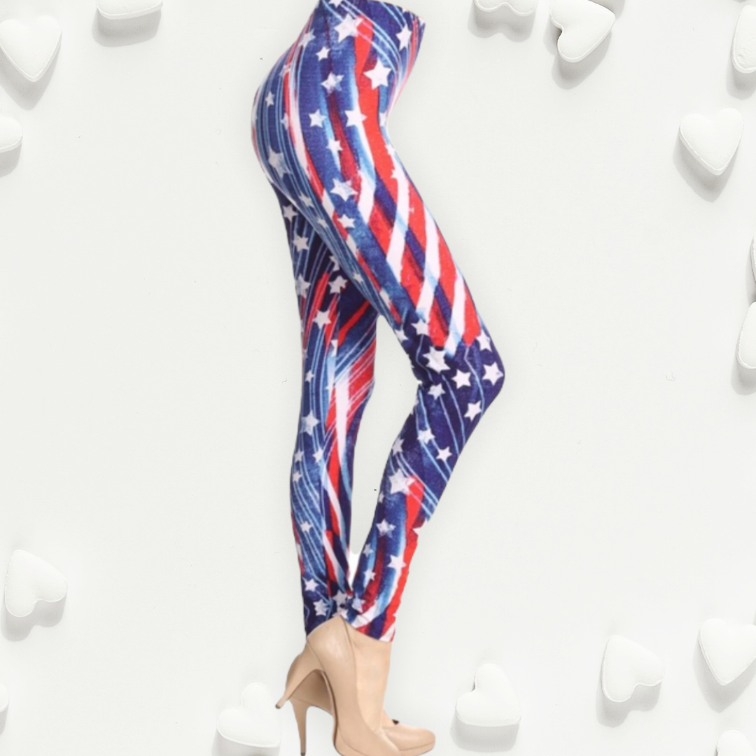 "American Pride" Red White and Blue American Flag Leggings