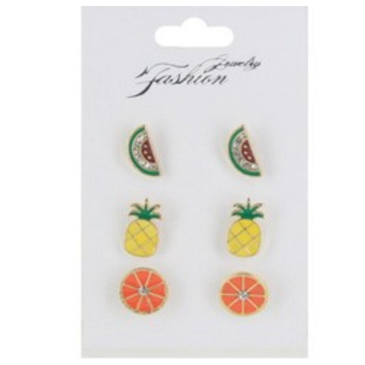Crystal Accent Fruit Earrings-Set of 3