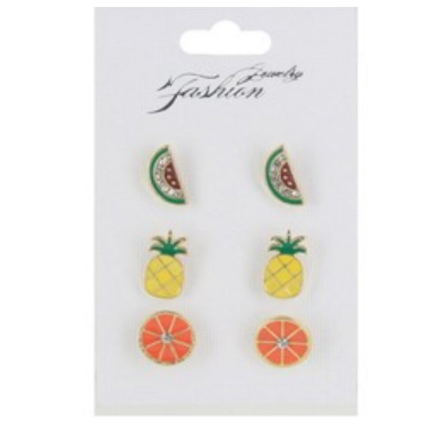 Crystal Accent Fruit Earrings-Set of 3