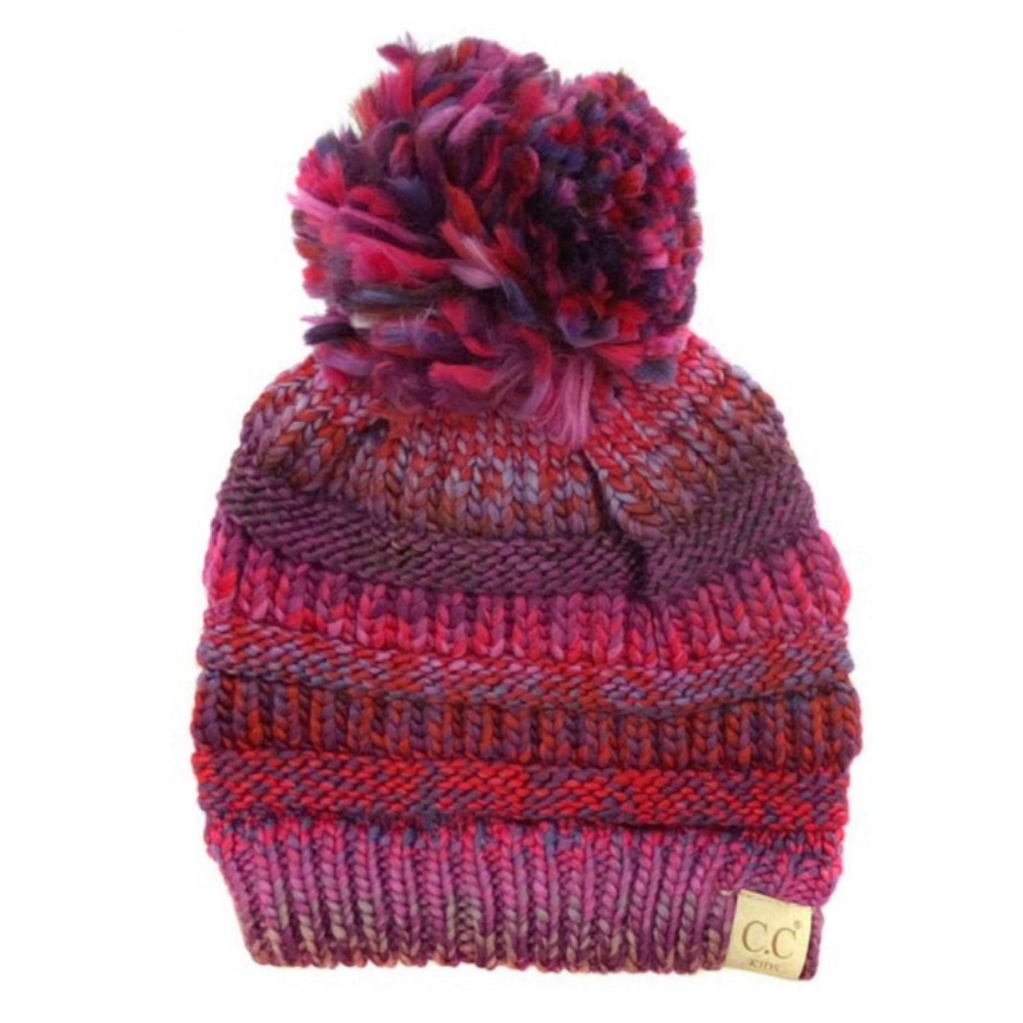 Kids Muli Tone Thick Knit Pom CC Beanie