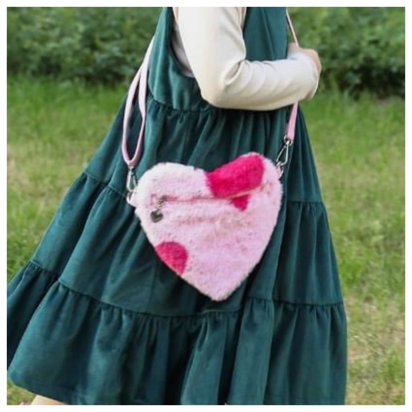 Adorable Pink Plush Heart Crossbody Bag