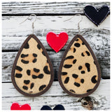 Leopard Leather and Wood Teardrop Earrings